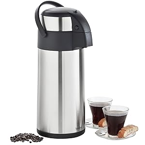 VonShef 5L Thermal Airpot Carafe Coffee Beverage Dispenser | Stainless Steel Large Air Pot 170 fl oz Capacity | Perfect for Hot or Cold Liquids