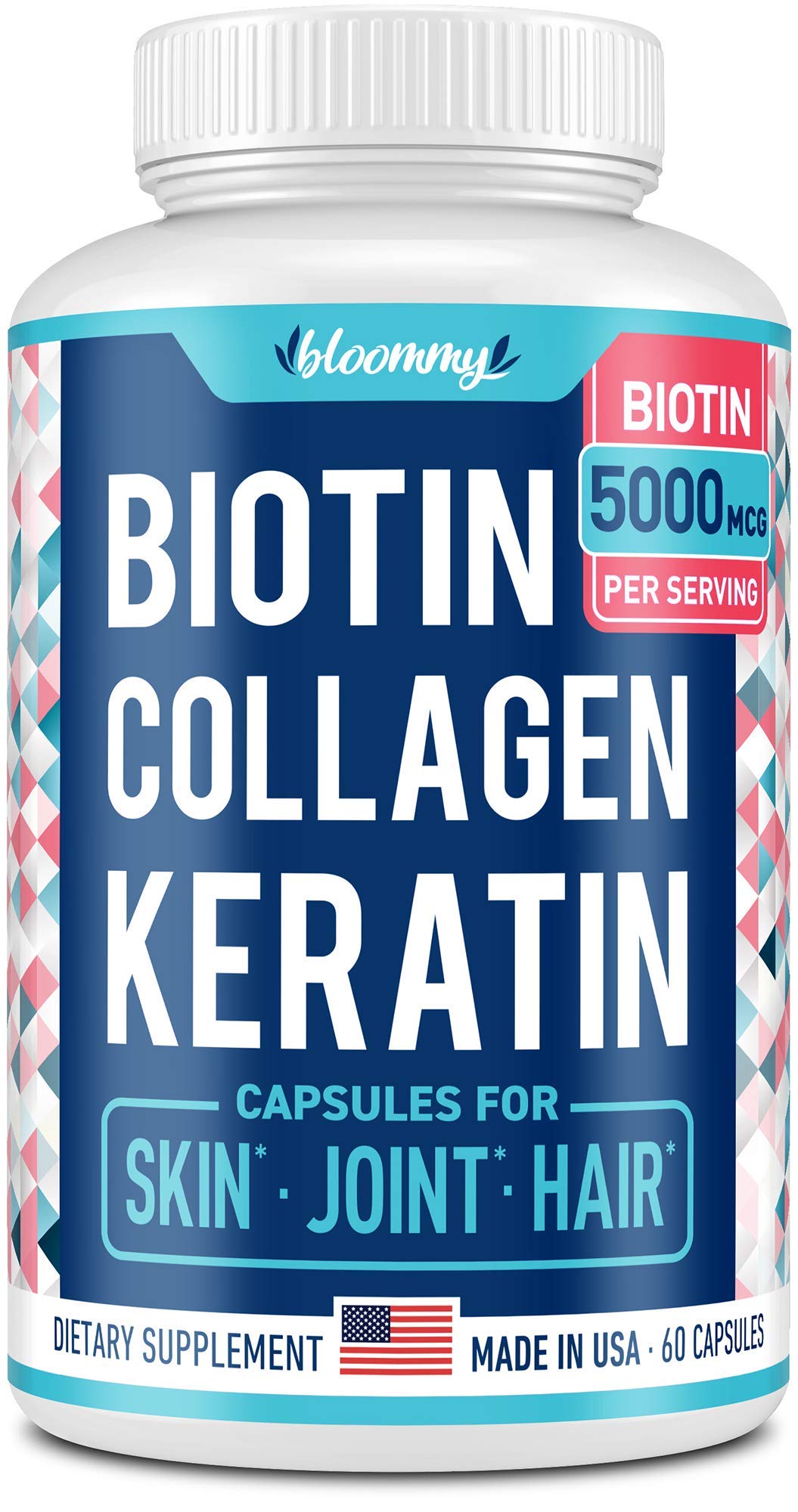 Biotin, Collagen & Keratin Capsules - Joints, Skin & Hair Natural Vitamins - Made in USA - Biotin & Collagen Supplements for Women - Fish Collagen Pills for Hair Care - Collagen Peptides Pills