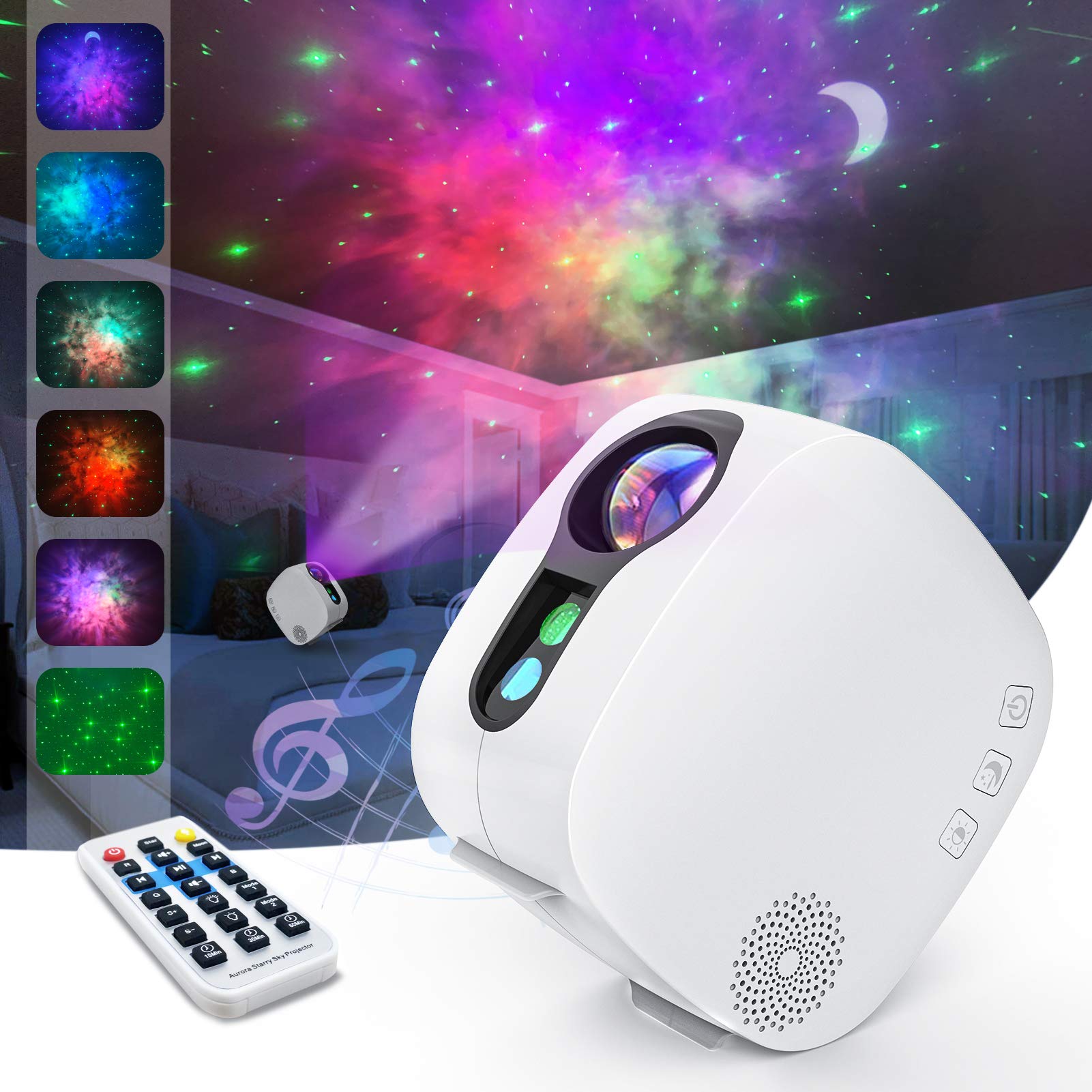 Star Projector Night Light Bluetooth Music Speaker , AIRIVO Nebula Light Projector with Remote Control, Galaxy Projector for Bedroom Ceiling for Adults Kids (White)