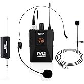 Pyle UHF Wireless Microphone System Kit - Portable Professional Cordless Microphone Set with Headset, Lavalier, Beltpack Tran