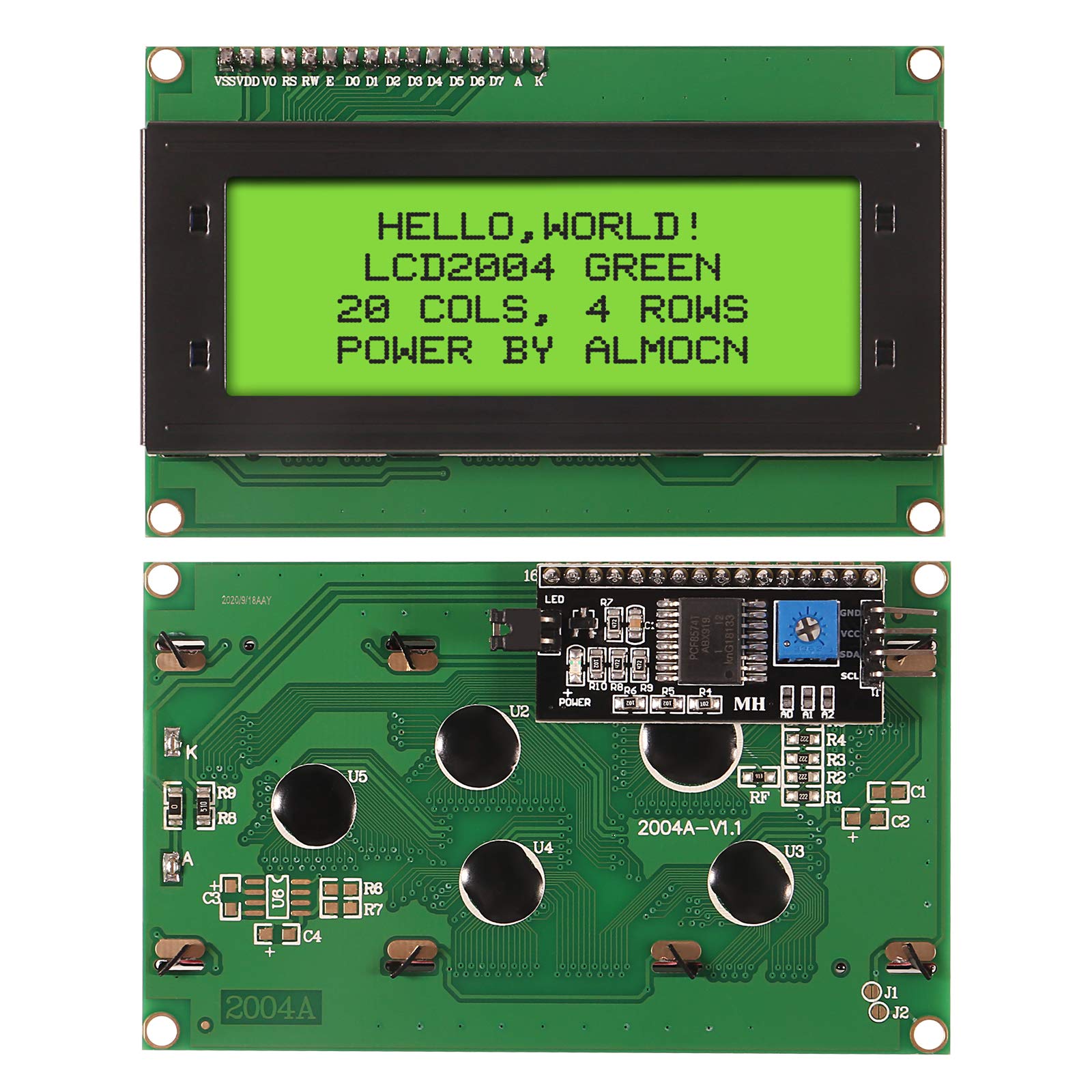 ALMOCN IIC I2C TWI Serial 2004 20x4 LCD Display Module with I2C Interface Adapter Green Backlight for Arduino MEGA256(Green)