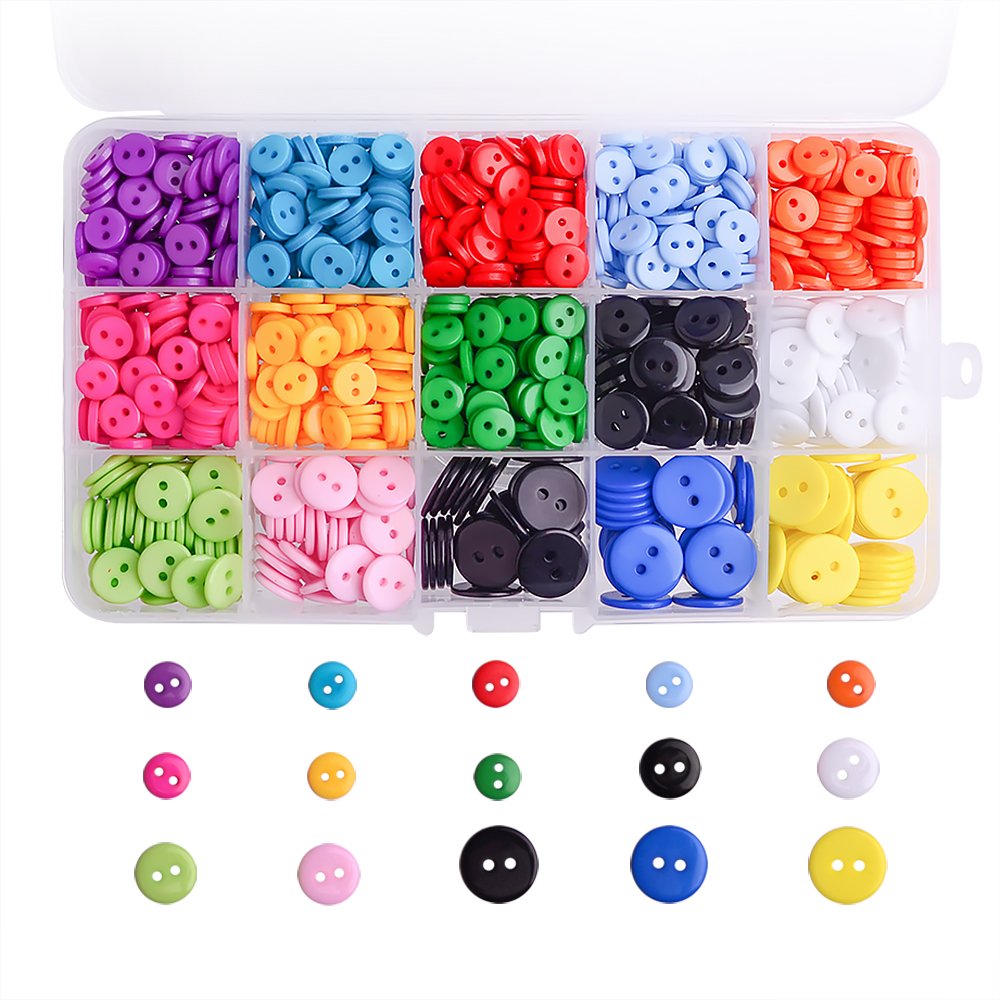 WXJ13 1105 Pieces Resin Button 3 Sizes 14 Colors Button Crafting with Plastic Storage Box, 1105 Pieces