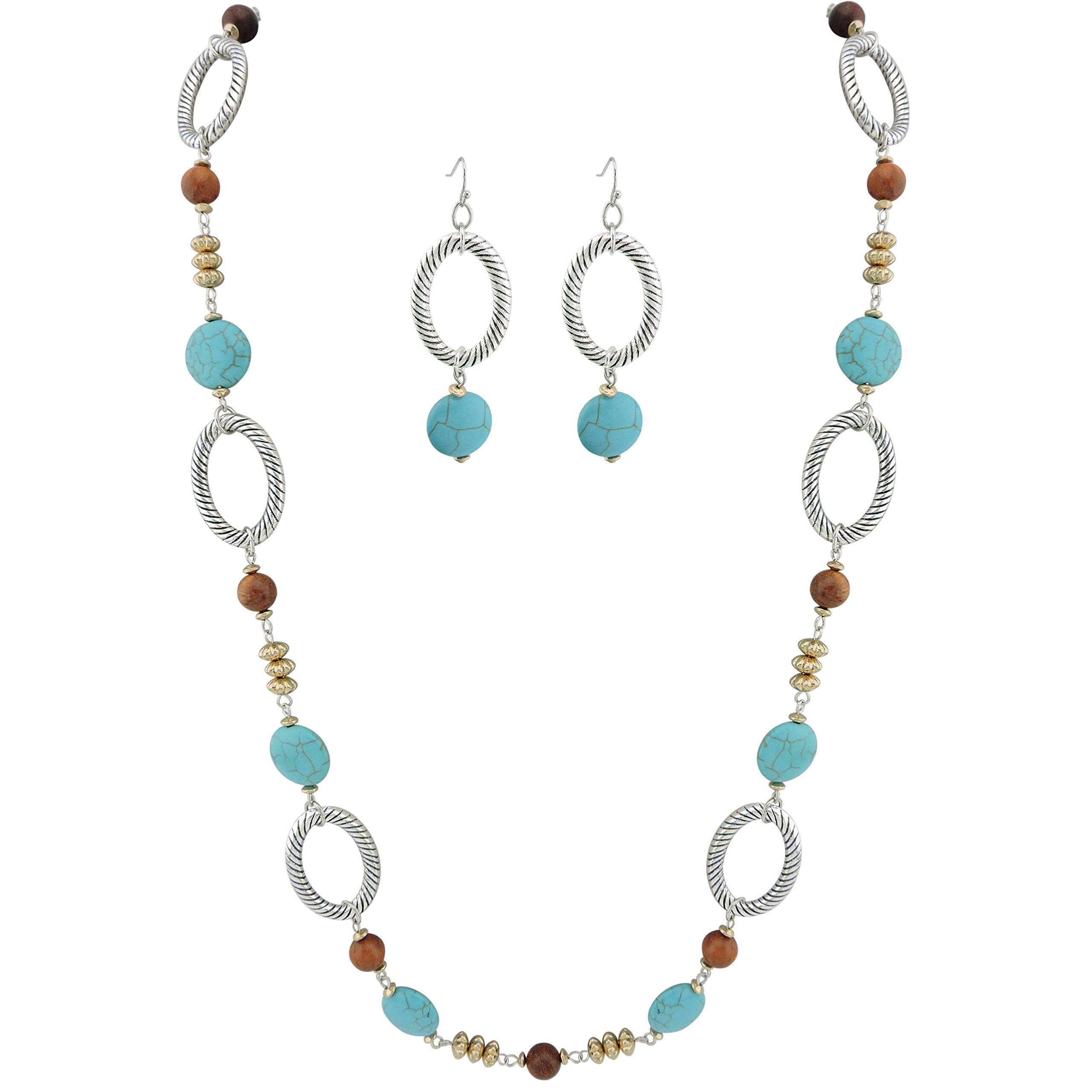 COIRIS Simulated Turquoise Beads Strand Statement Necklace for Women with Earrings