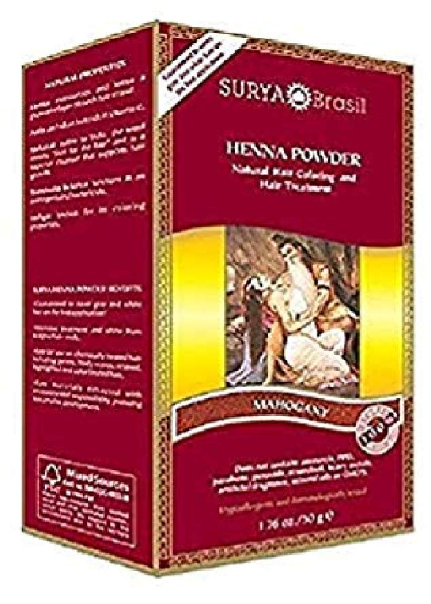 Surya Brasil All Natural HENNA Hair Color POWDER Dye, Coloring & Hair Treatment (with Brush) Brazil (MAHOGANY)