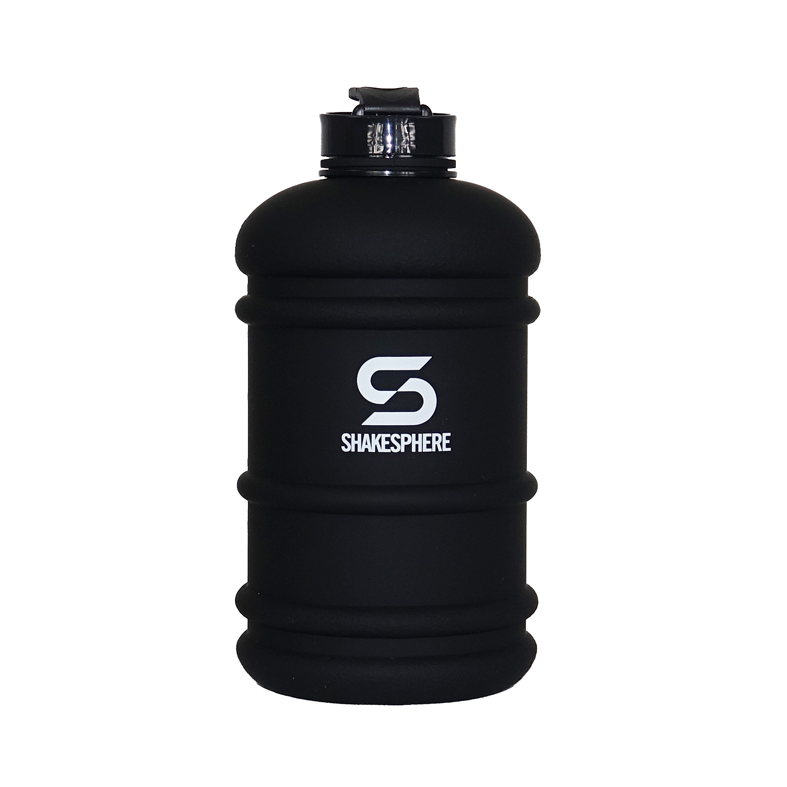 SHAKESPHERE Large Sports Water Bottle - BPA Free Hydration Jug, Black - Ideal for Sports, Camping, Outdoor, Biking & Kids (Matte Black with White Logo, 1.3L)