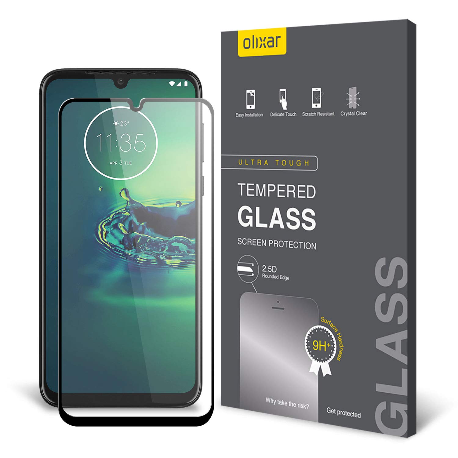 Olixar for Motorola Moto G8 Plus Screen Protector Tempered Glass - Shock Proof, Anti-Scratch, Anti-Shatter, Bubble Free, Clear HD Clarity Full Coverage Case Friendly - Easy Application