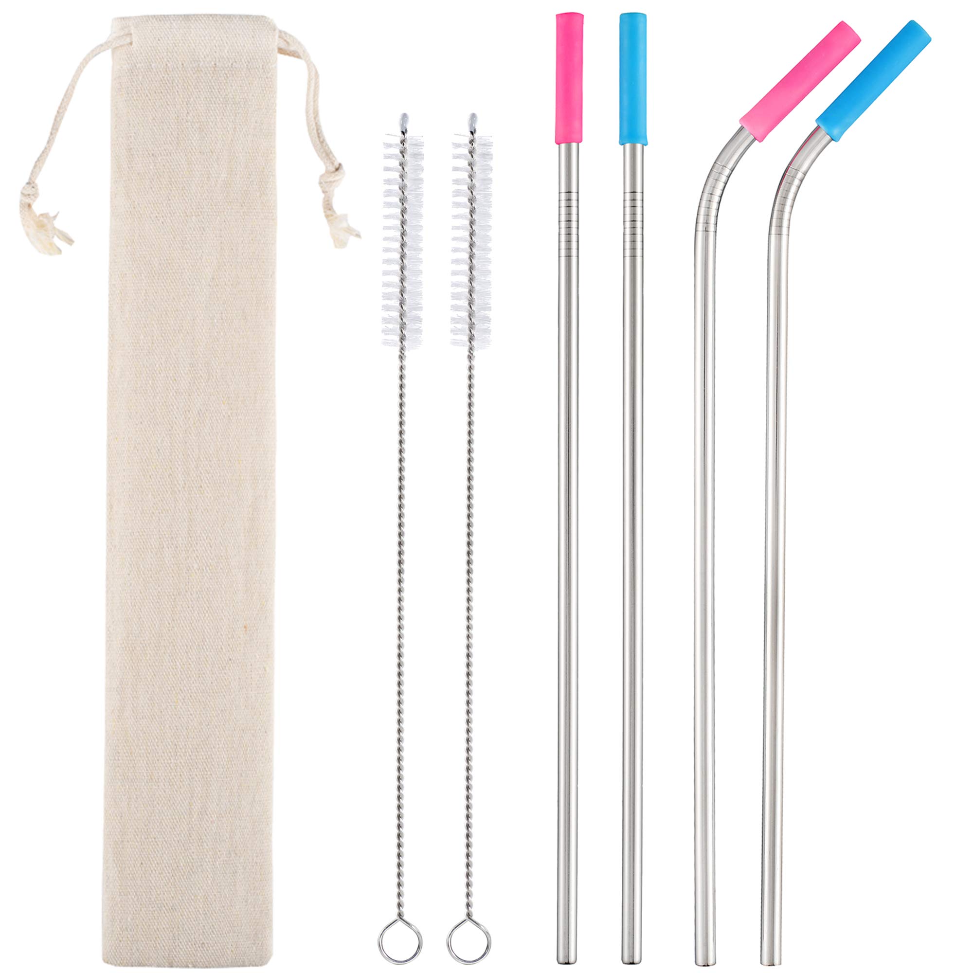 Set of 8 Reusable Metal Straws, Long Stainless Steel Straw with Cleaning Brushes and Case, Drinking for 30 oz and 20 oz Tumblers.