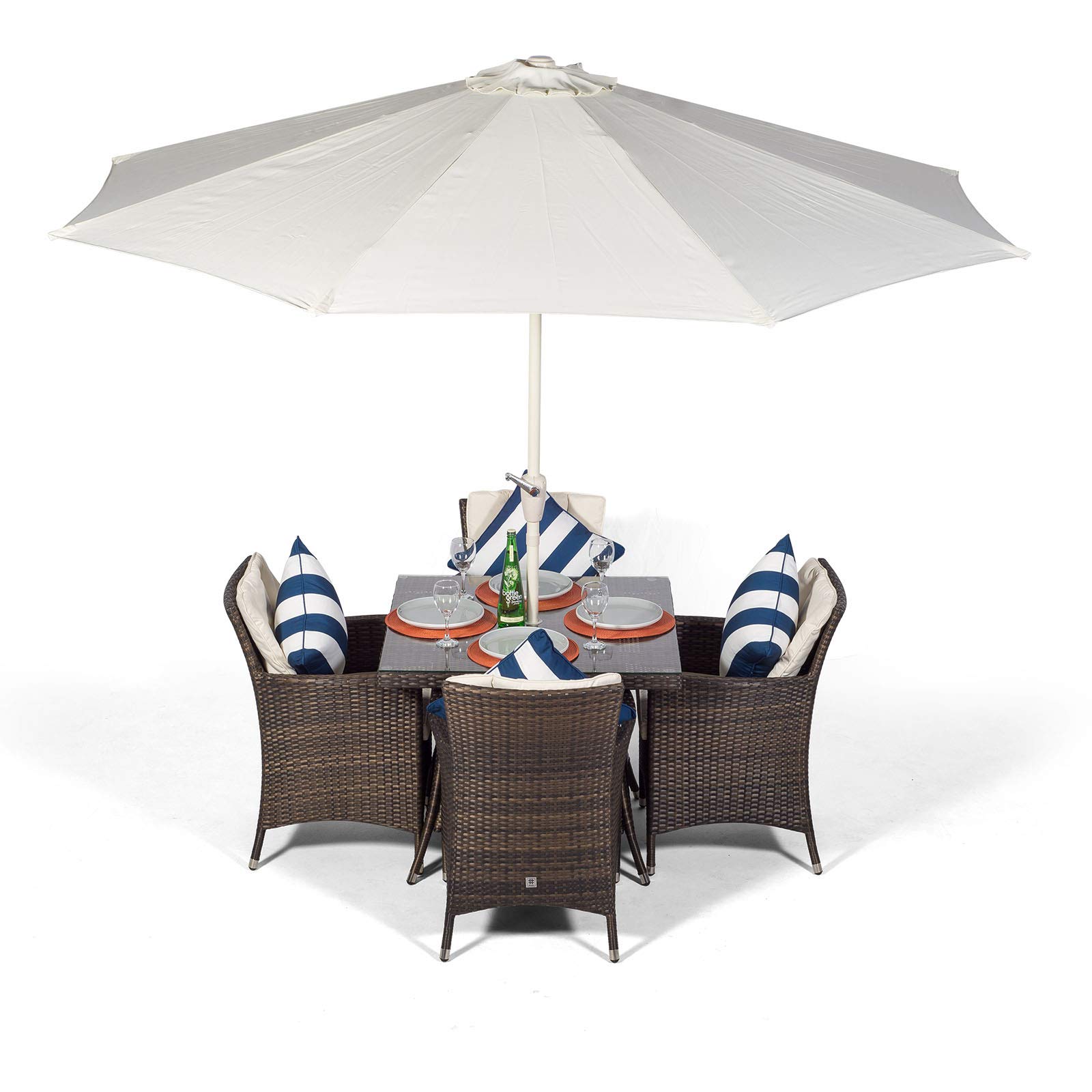 Buy Savannah Rattan Dining Set | Square 4 Seater Brown Rattan Dining