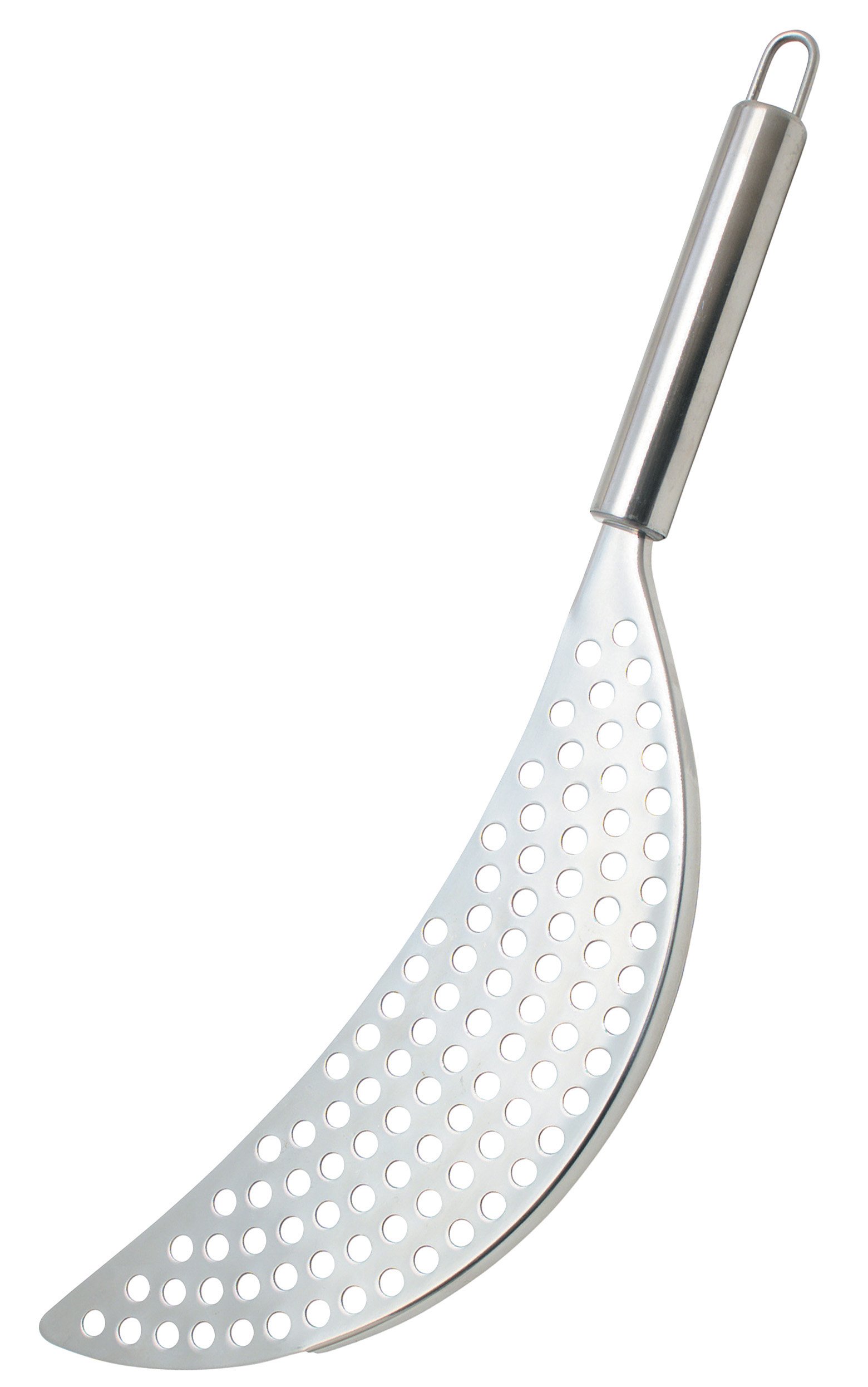 KitchenCraft KCPANSTRAIN Half Moon Pan Strainer with Handle, Stainless Steel, Silver