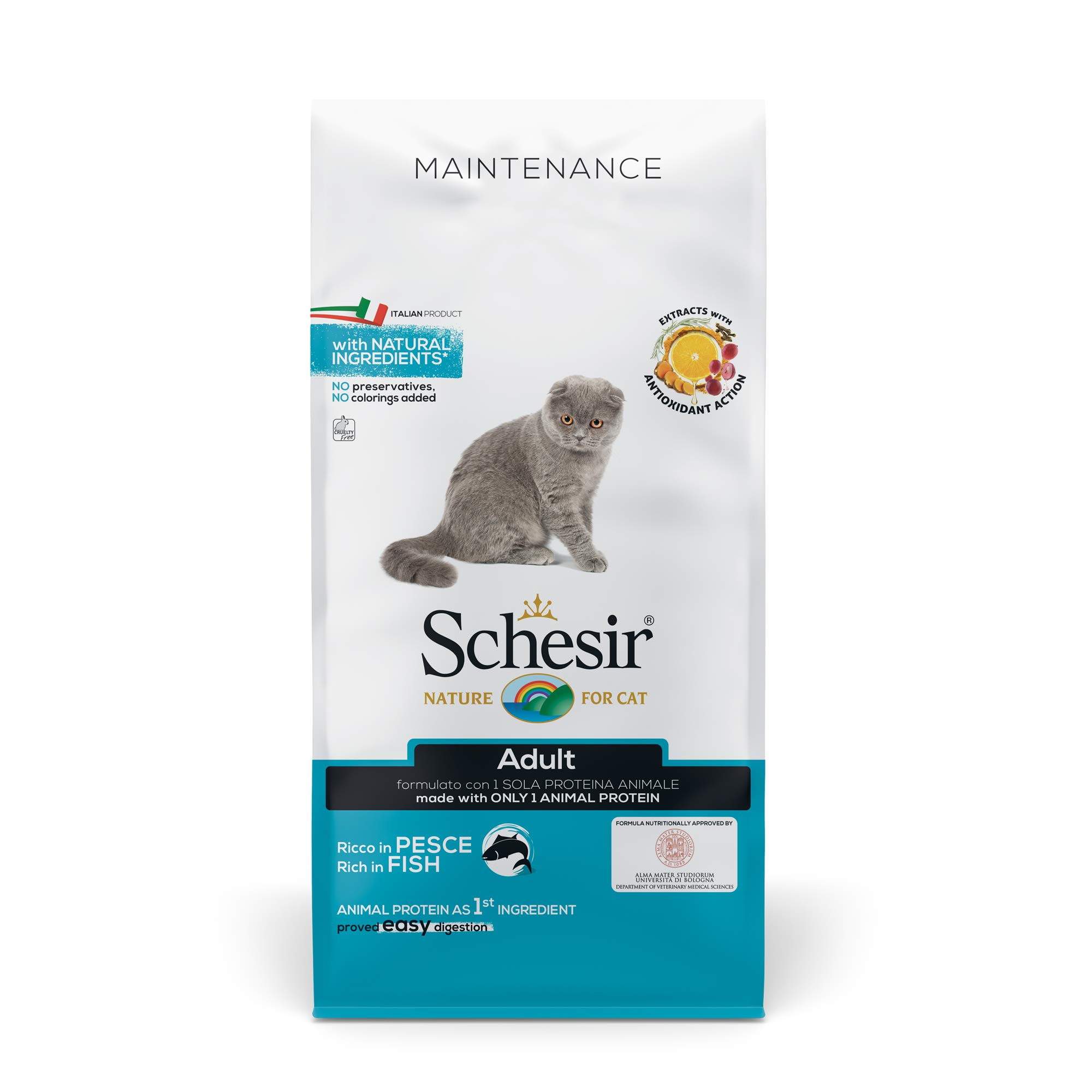 Schesir, Dry Food for Adult Cats Maintaining Line Rich in Fish, Croquettes - Size 10 kg Bag