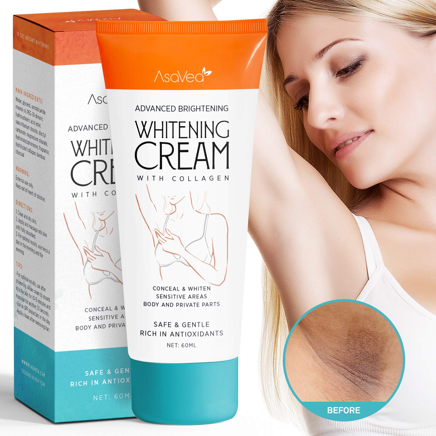 Lightening Cream, Underarm Whitening Cream Effective for Armpit, Knees, Elbows, Sensitive & Private Areas, Whitens, Nourishes, Repairs & Restores Skin