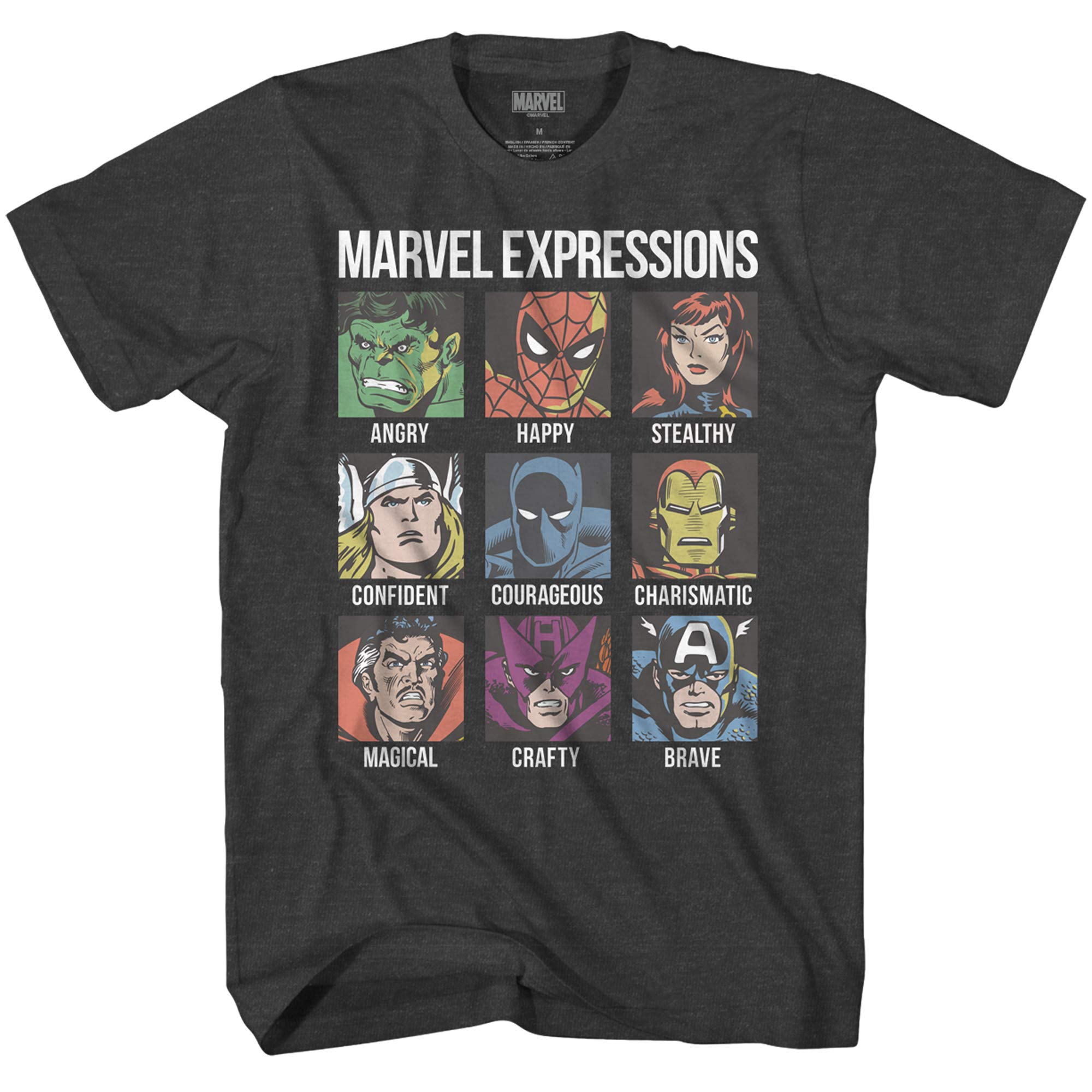 Marvel Avengers Expression Moods Spider-Man Hulk Thor Iron Man Black Panther Strange America Mens Adult T-Shirt