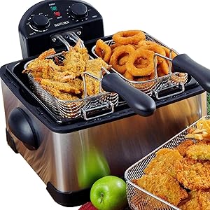 Secura 1700-Watt Stainless-Steel Triple Basket Electric Deep Fryer with Timer Free Extra Odor Filter, 4L/17-Cup