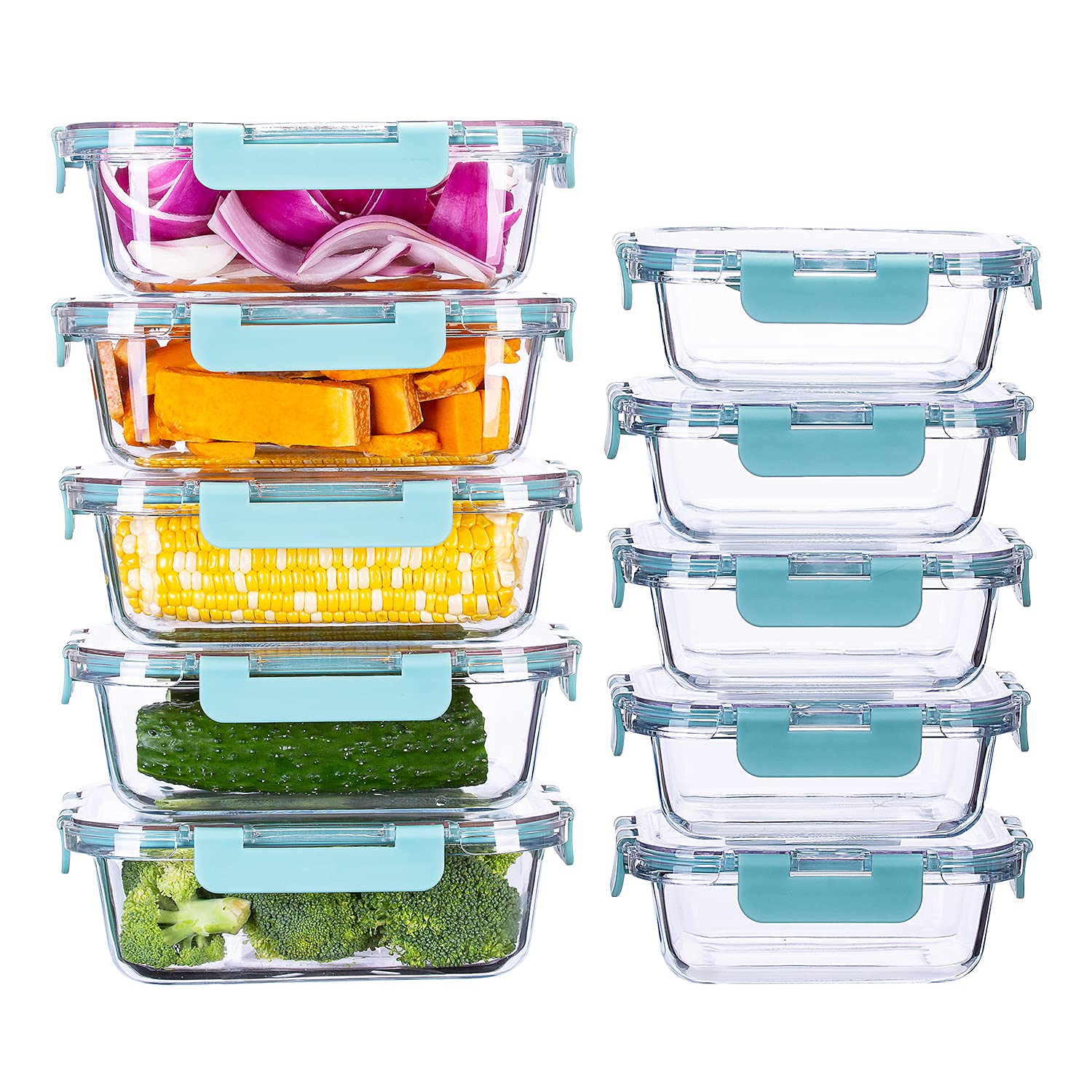 Cutiset Glass Food Container Set with Lids BPA-Free Food Prep Container Microwave, Freezer & Dishwasher Friendly, Set of 10 (1L*5+0.4L*5)