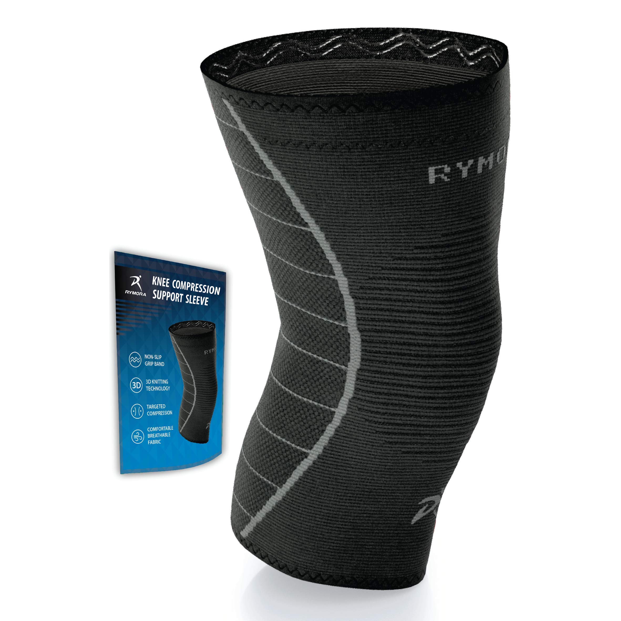 Rymora Knee Support Brace for Woman and Man- Knee Compression Sleeves, Comfortable and Secure Sleeve Supports for Weight Lifting, Running, Sports, Weak Joints, Fitness (S, Single, Black)