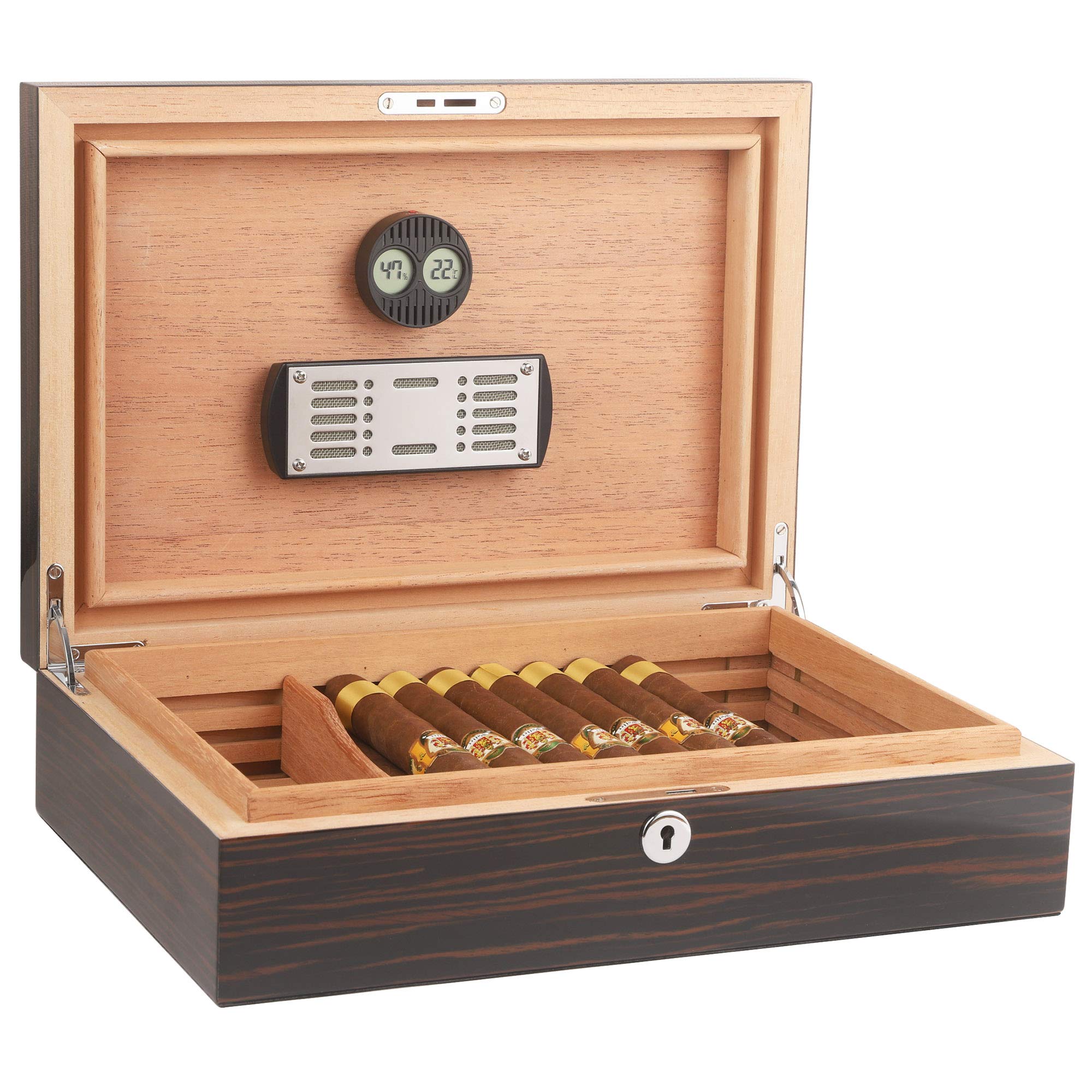 CIGARISM Piano Finish Spanish Solid Cedar Cigar Humidor 30 Count (Ebony)