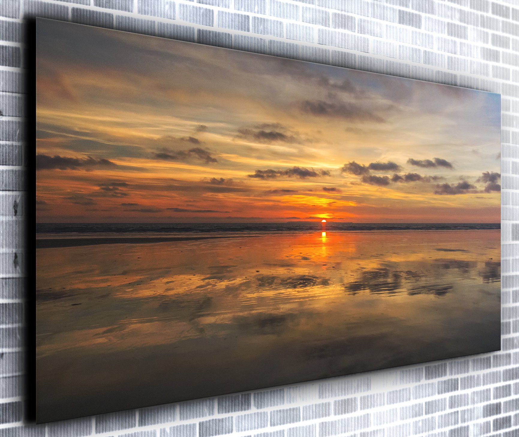 Setting Sun on Ocean Wall Décor Panoramic Canvas Wall Art Print Framed XXL 55 inch x 24 inch Over 4.5 ft Wide x 2 ft High Ready to Hang Canvas Print - Landscape Photograph - Modern Art