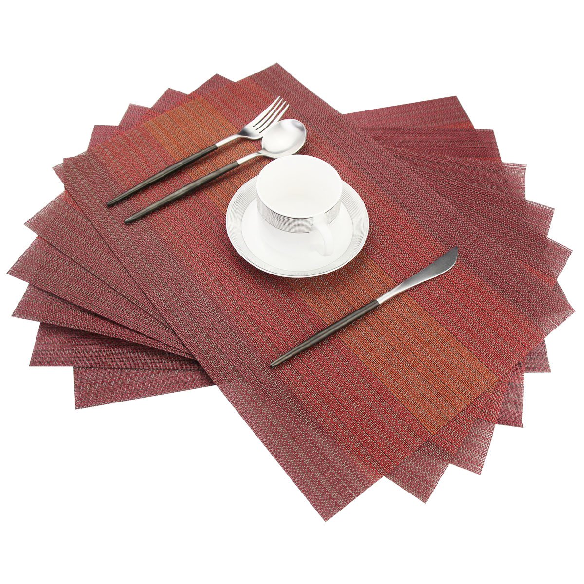 Bright Dream Placemats Washable Easy to Clean PVC Placemat for Kitchen Table Heat-resistand Cross Weave Vinyl Round Table Mats 12x18 inches Set of 6 （Red）