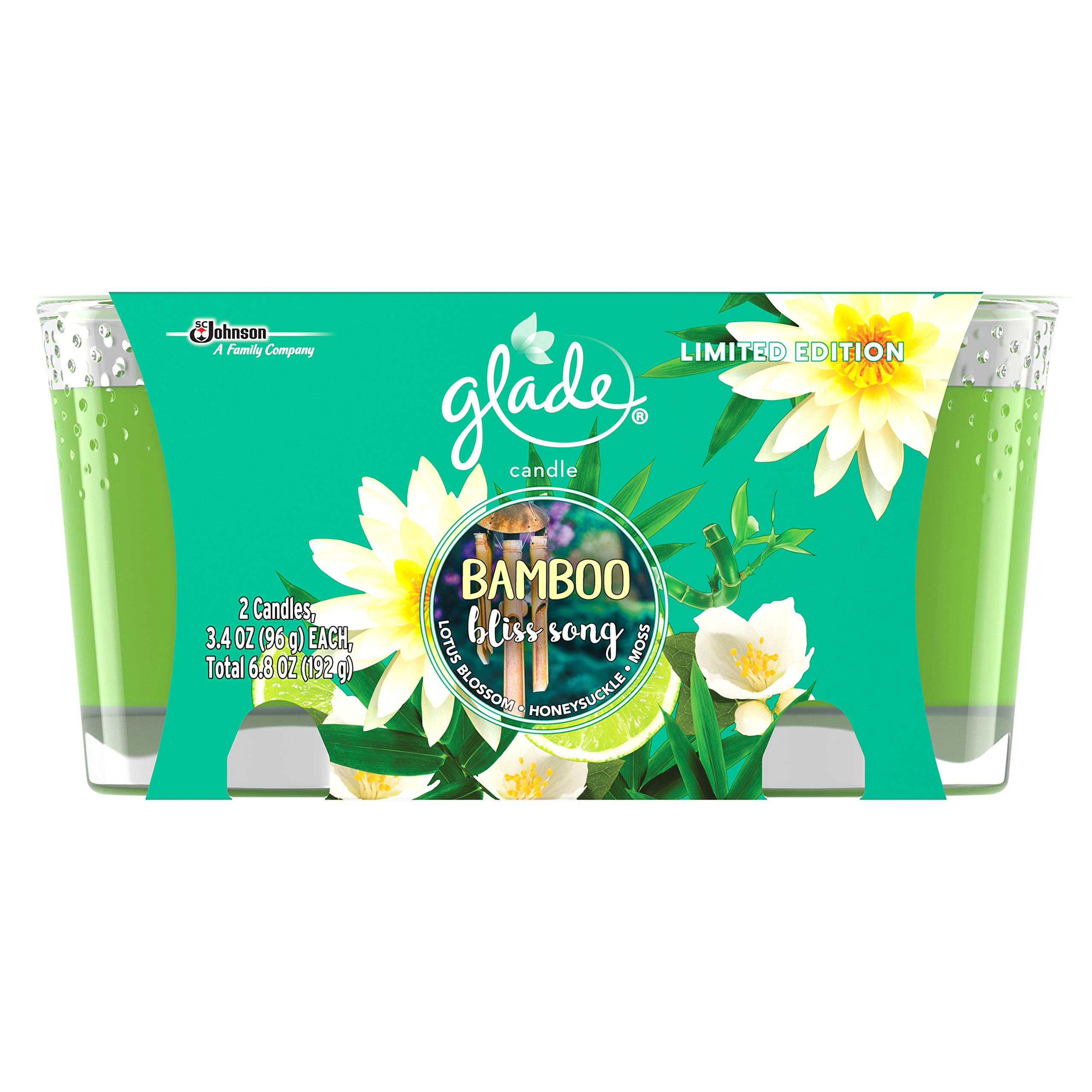 Glade Candles, 2 Pack, Bamboo Bliss Song Scent, 3.4oz Each Candle