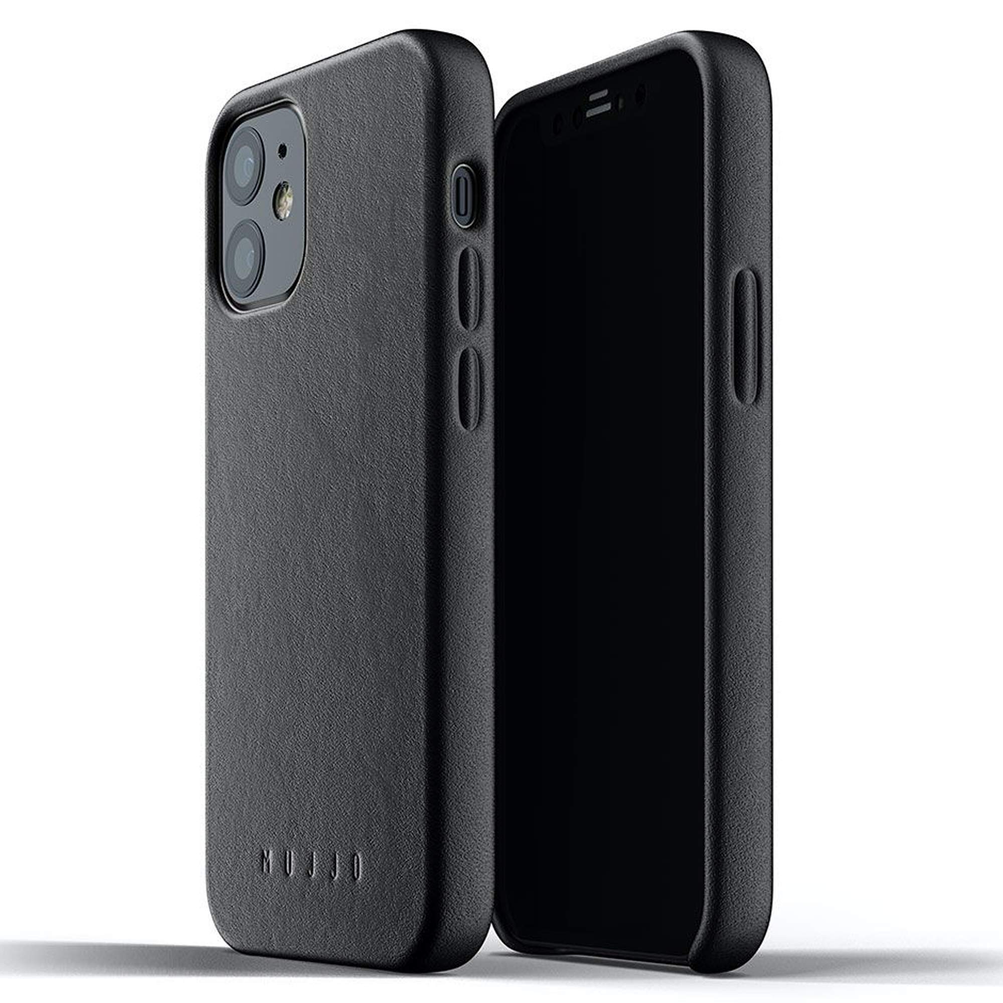 Mujjo Full Leather Case for iPhone 12 Mini | Premium Genuine Leather, Natural Aging Effect | Super Slim, Leather Wrapped, Wireless Charging (Black)