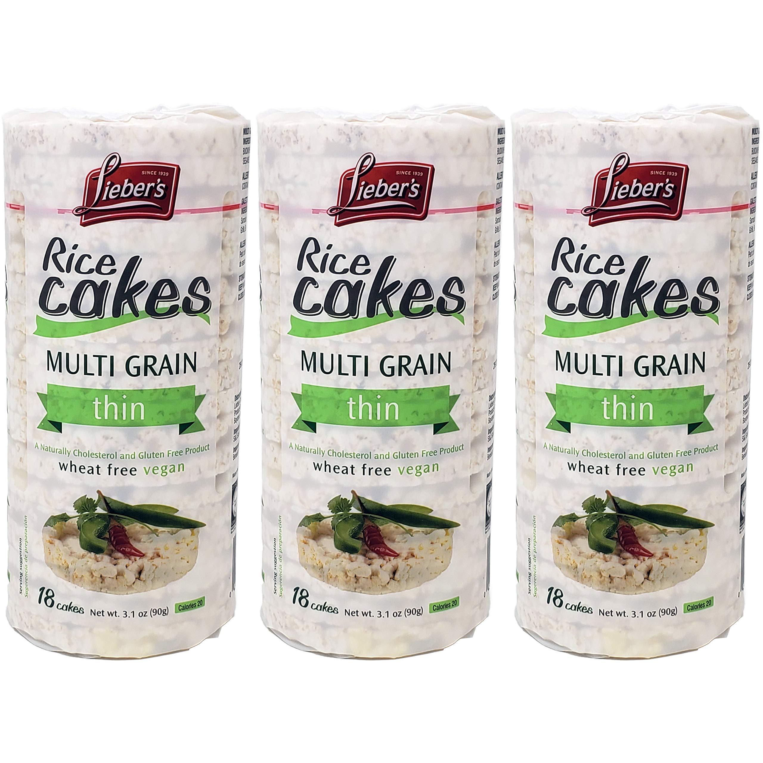 Lieber's Rice Cakes Multi-Grain, Thin Cakes, Thin Cakes, (3-Pack) Gluten-Free, Wheat-Free, Vegan