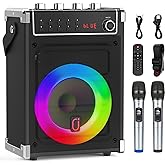 JYX Karaoke Machine with 2 UHF Wireless Microphones, Bass/Treble Bluetooth Speaker with LED Light, Support TWS, AUX In, FM, R