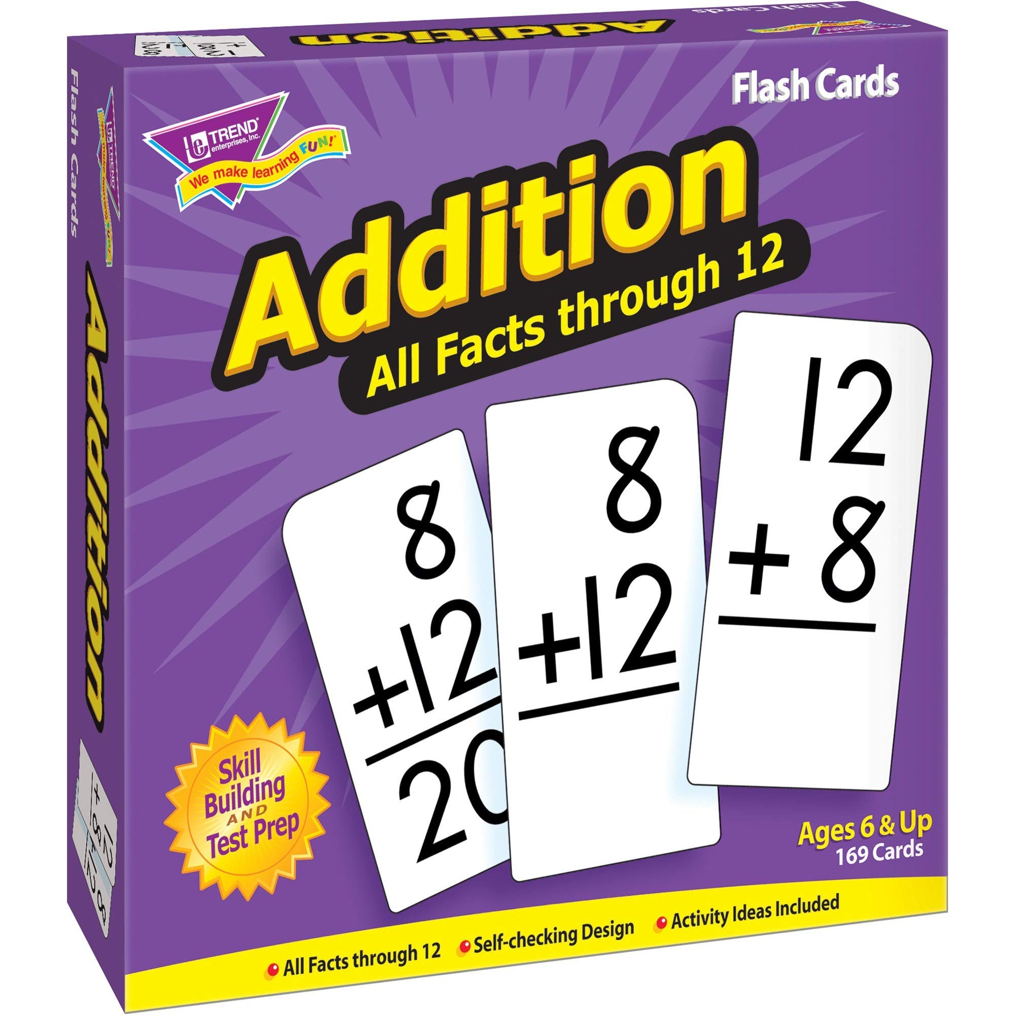 TREND ENTERPRISES: Addition All Facts Through 12 Skill Drill Flash Cards, Great for Skill Building and Test Prep, Self-Checking Design, 169 Cards Included, For Ages 6 and Up