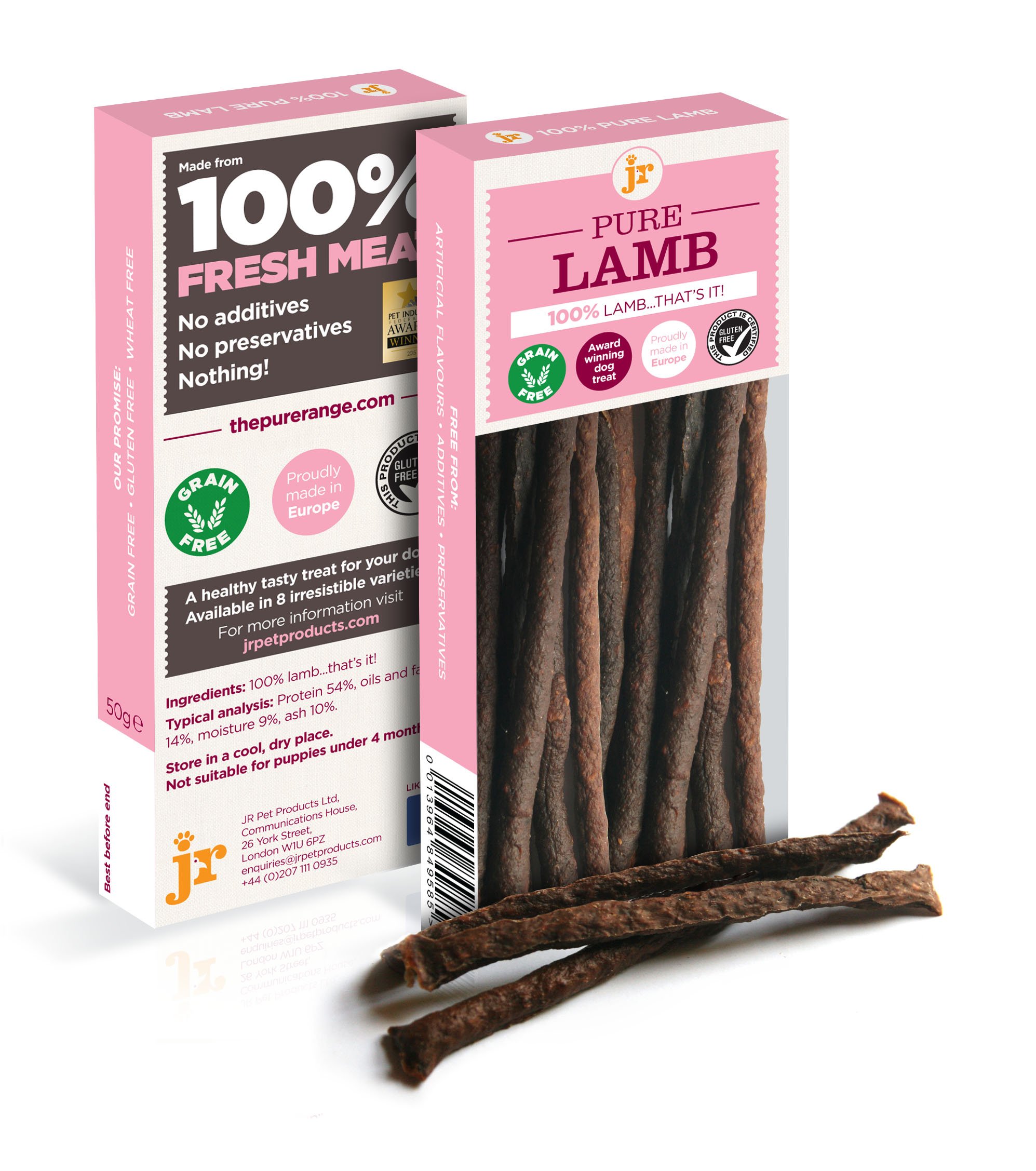 J R Pet Product'sPure Dried 100% Fresh Meat Dog Treat Gluten Free 50g - LAMB