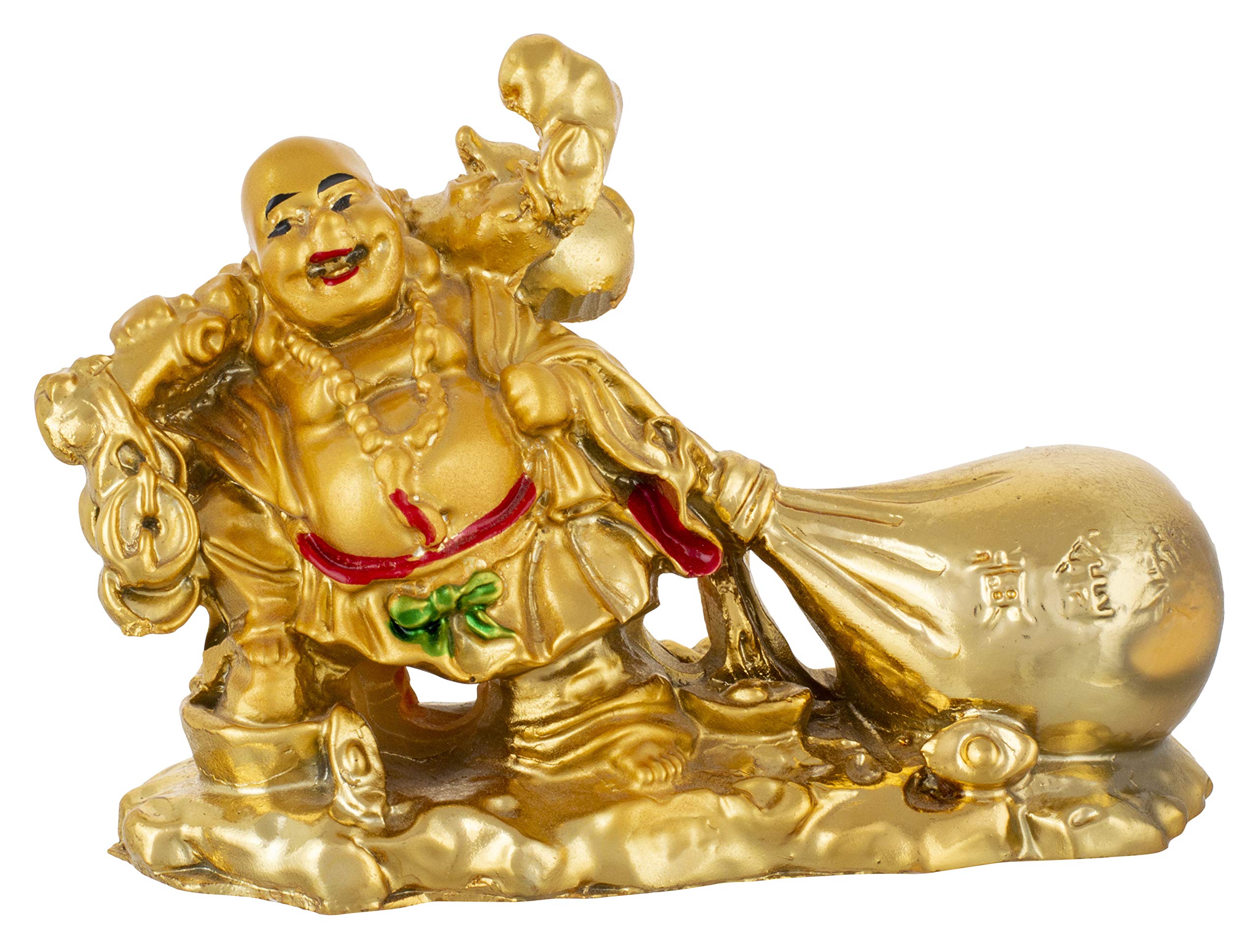 odishabazaar Vastu feng Shui Laughing Buddha Drag The Money potli Showpiece - 10 cm, Gold (Buddha_Potli-3)