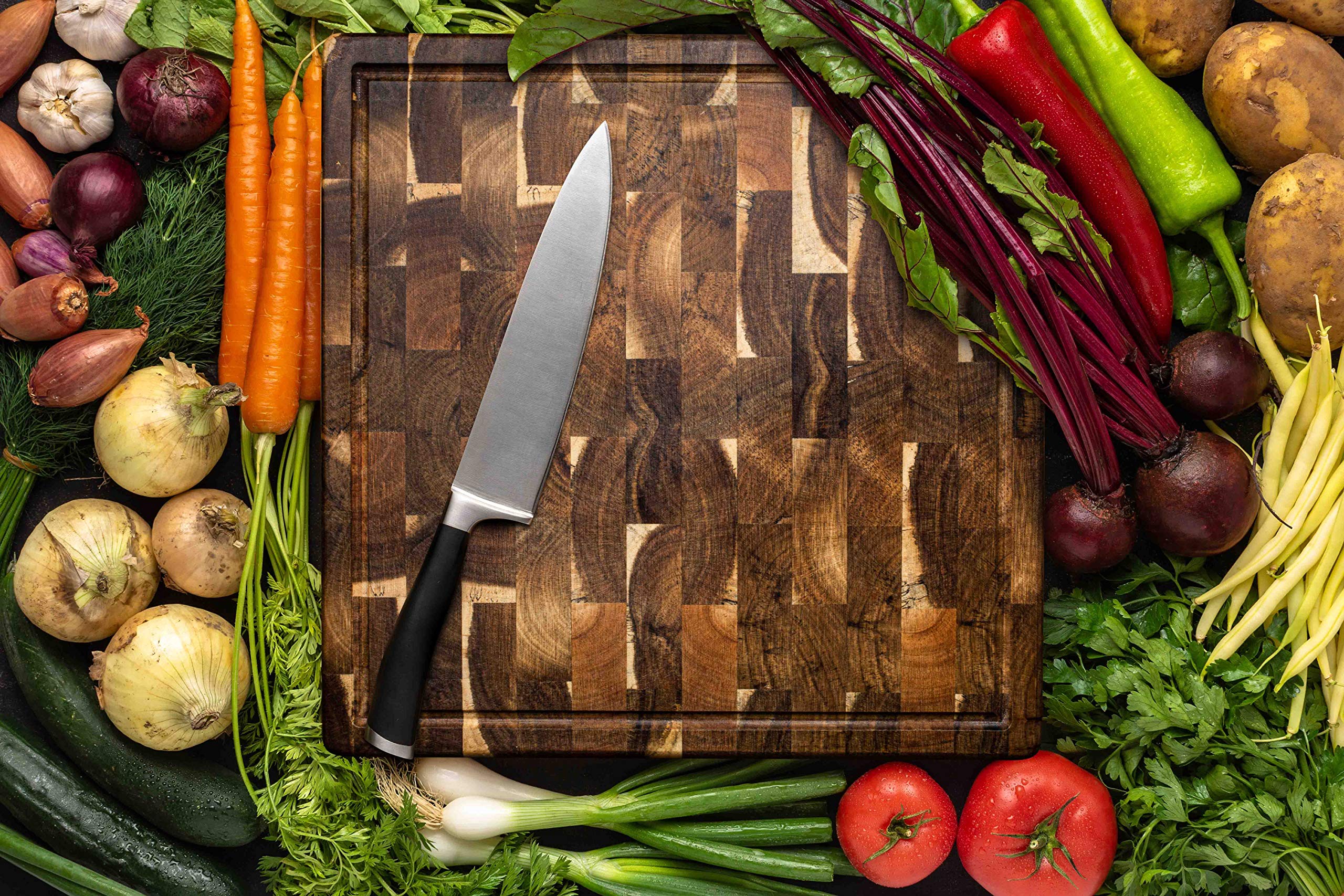 Professional 14.4" End Grain Cutting Board, Premium Serving Vegetables Meat Kitchen Chopping Butcher Block, Acacia Wood