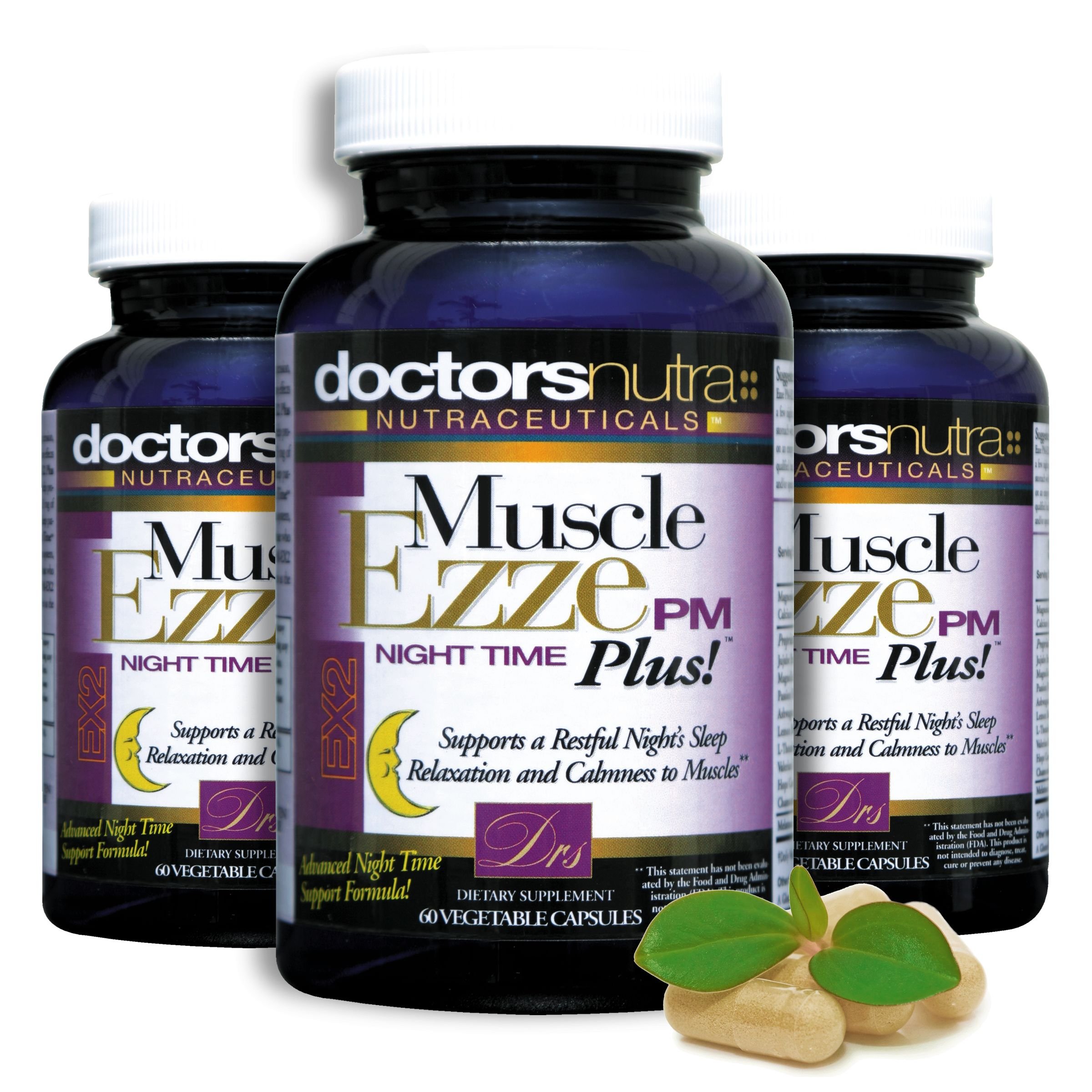 Muscle Ezze PM Plus Night Time Capsules - Pack of 3 with Melatonin, Valerian, Chamomile, Lemon Balm