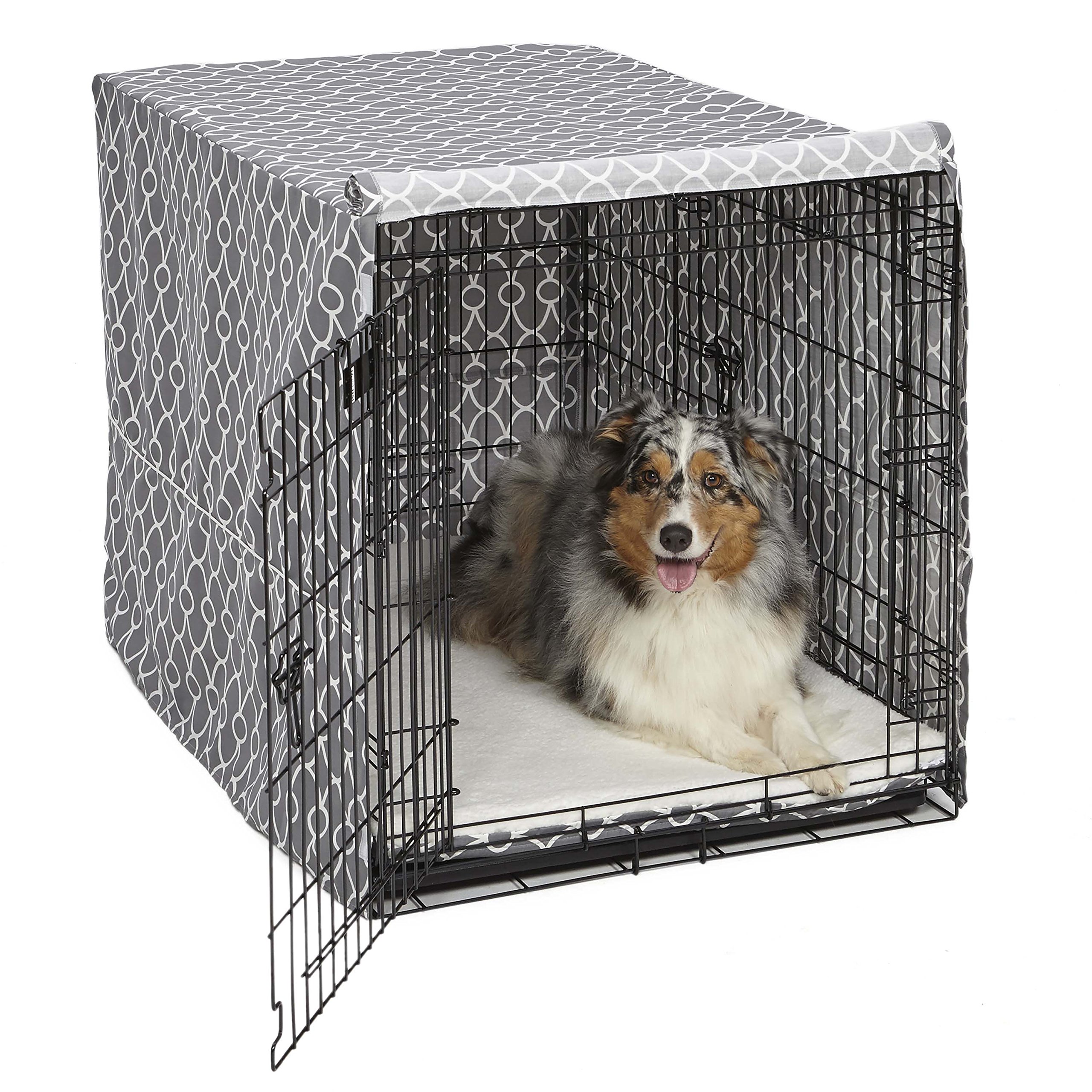 MidWest Homes for Pets CVR42T-GY Dog Crate Cover with Fabric Protector, Large, Gray Geometric Pattern