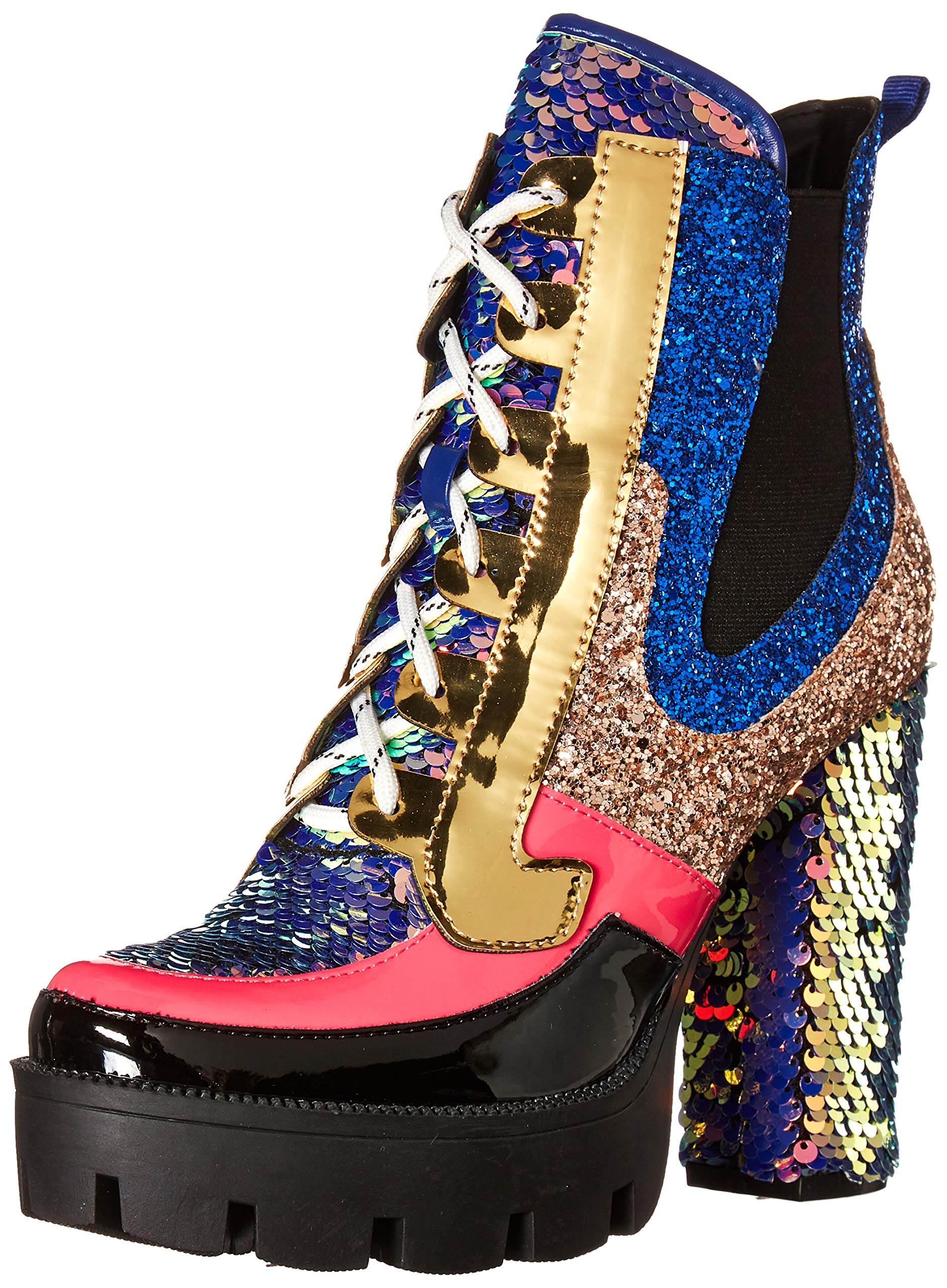 Cape Robbin Nell Gold Glitter Platform Chelsea Ankle Boots with Chunky Block Heels for Women Featuring a Sequined Tongue and Heel