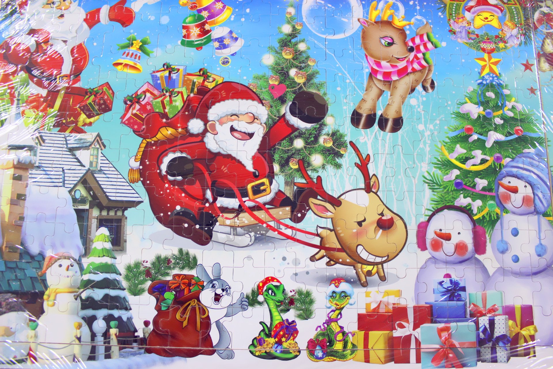 GoodPlay200 Piece Wooden Jigsaw Puzzle Merry Christmas Xmas Santa Claus Early Childhood Education Puzzle Wooden Cartoon Toys with Frame and Map Illustration