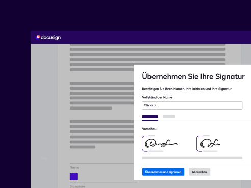 Ein Dokument mit der Aufforderung, vor dem Unterschreiben eine elektronische Signatur anzunehmen.