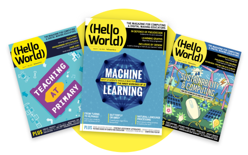 Three copies of the Hello World magazine