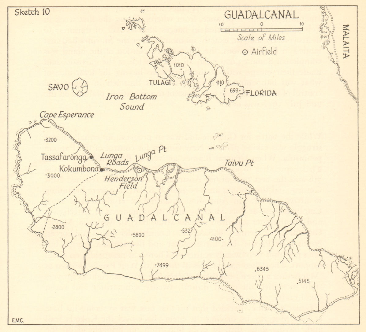 Guadalcanal Campaign 1942/3. World War 2. Pacific. Solomon Islands 1961 map