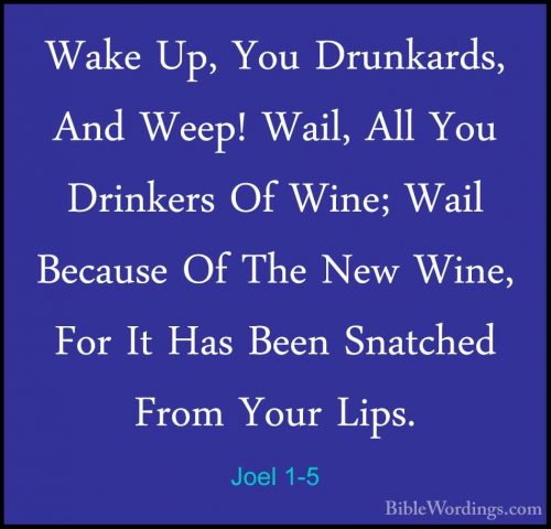 Joel 1-5 - Wake Up, You Drunkards, And Weep! Wail, All You DrinkeWake Up, You Drunkards, And Weep! Wail, All You Drinkers Of Wine; Wail Because Of The New Wine, For It Has Been Snatched From Your Lips. 