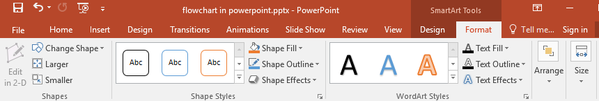 Format tab of SmartArt tools in PowerPoint