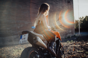 Girl Sitting On Bike (5120x2880) Resolution Wallpaper