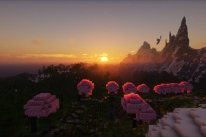 Minecraft Sunset (1336x768) Resolution Wallpaper