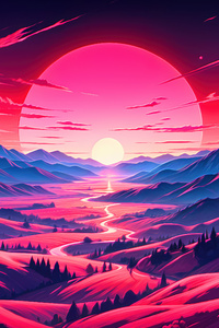 Mountain Retro Landscape (640x1136) Resolution Wallpaper