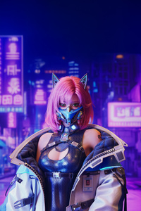 Cyberpunk Masked Girl (1080x2160) Resolution Wallpaper