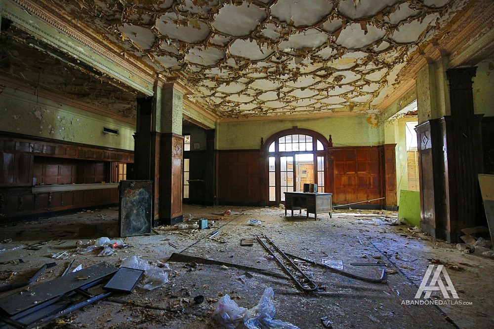 The lobby of the abandoned Majestic Hotel in Hot Springs, AR