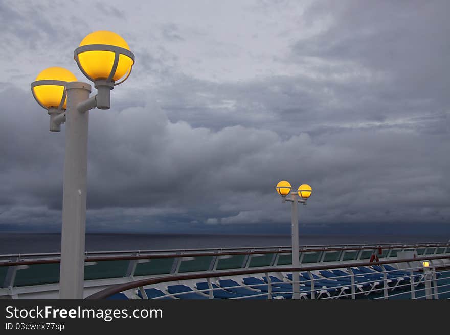 Simple Landscape view from top deck of a large cruise ship crossing the Equator in the Indian Ocean. Simple Landscape view from top deck of a large cruise ship crossing the Equator in the Indian Ocean