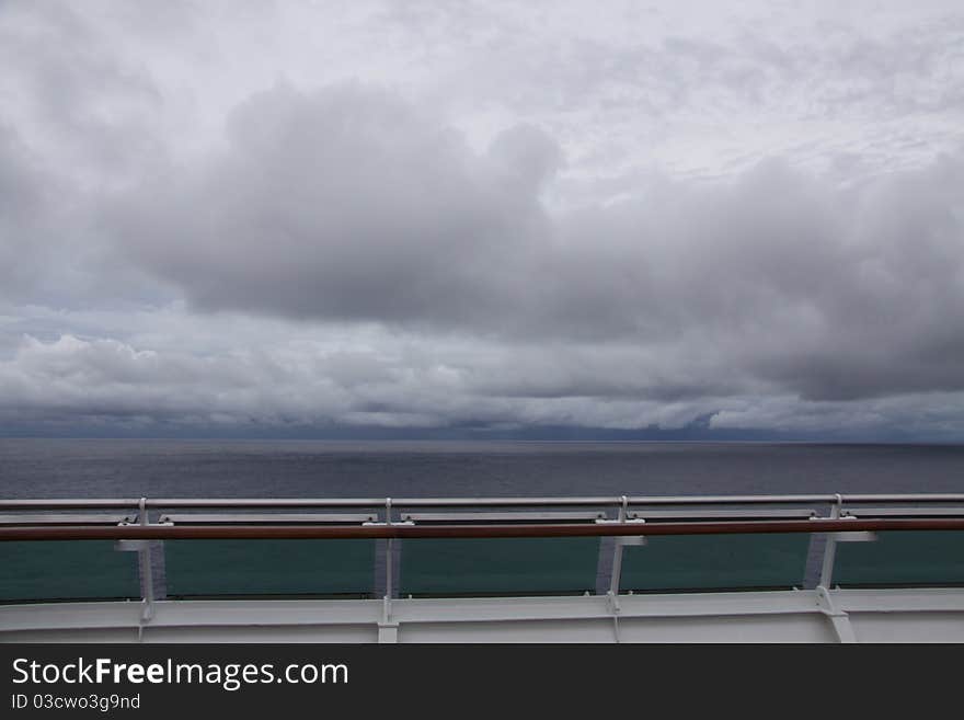 Simple Landscape view from top deck of a large cruise ship crossing the Equator in the Indian Ocean. Simple Landscape view from top deck of a large cruise ship crossing the Equator in the Indian Ocean