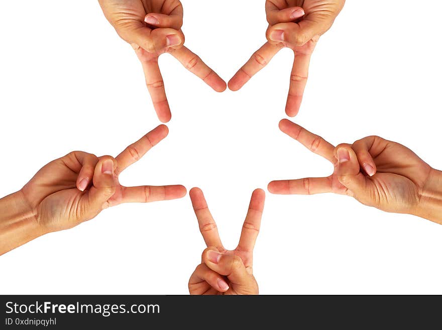 Create hand is star shape in mean that teamwork to success isolated on white background