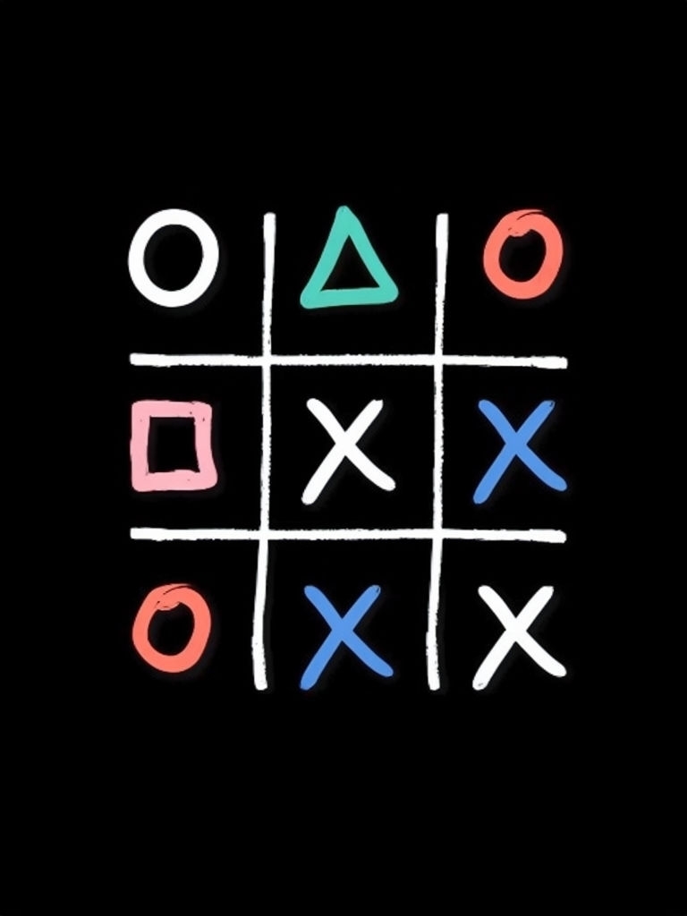 Colorful Tic-Tac-Toe Game Design on Black Background T-shirt