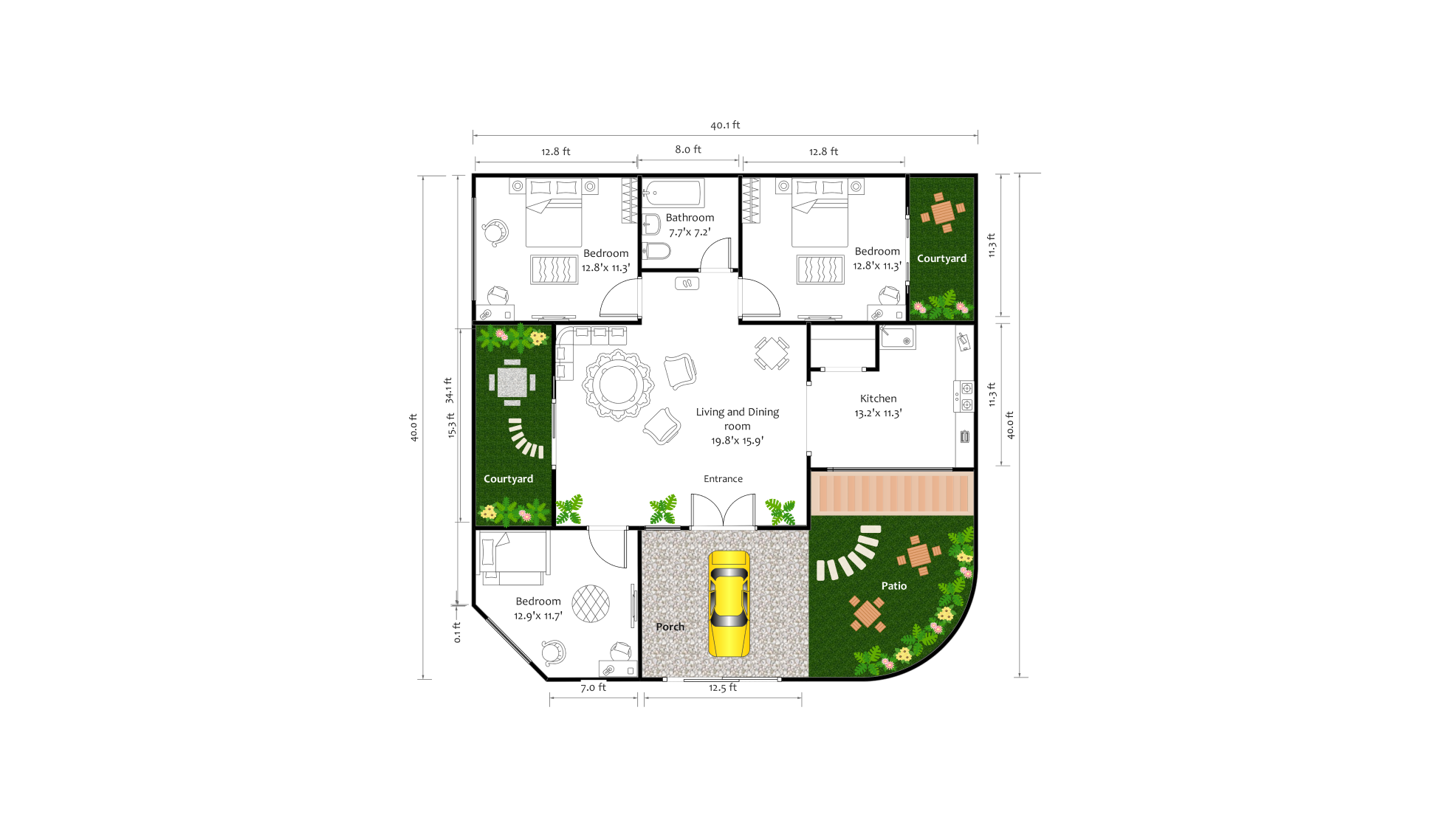 40x40 sq.ft floor plan on Edrawmax