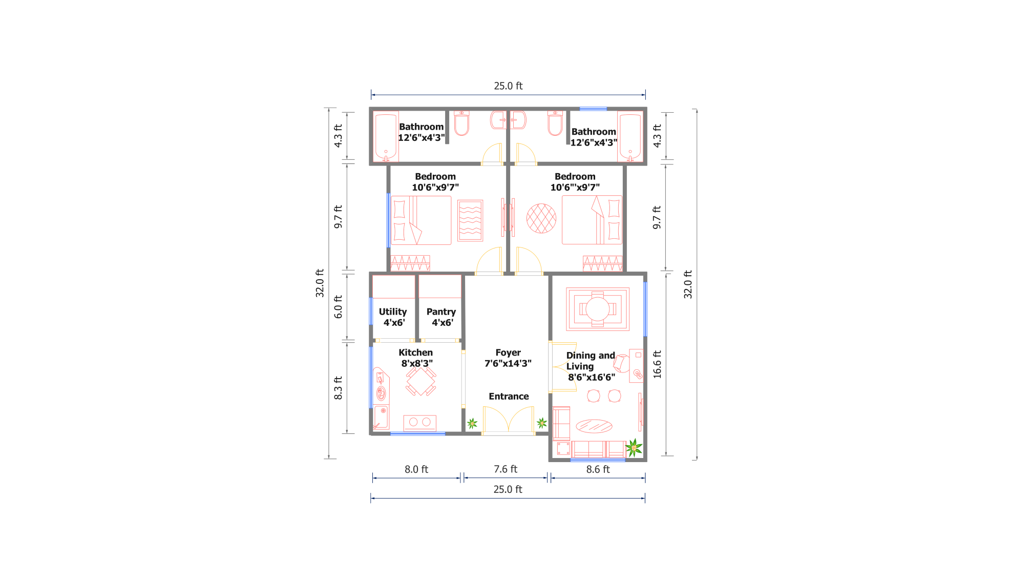 800 sq.ft floor plan on edrawmax